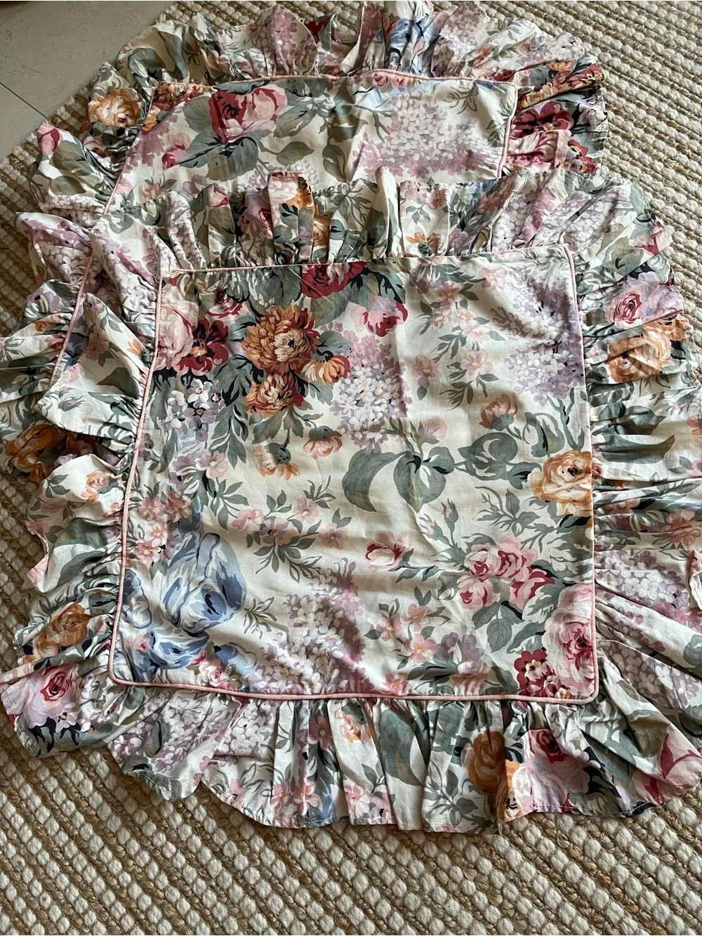Ralph Lauren Floral Chintz 16” Pillow Covers Ruffle Trim